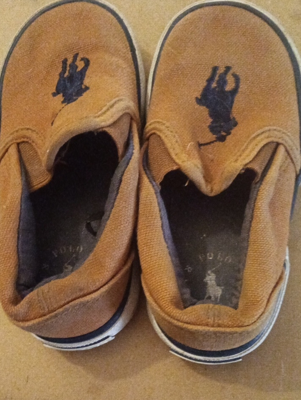 Polo-style Brown Canvas Kids Slip-On Shoes Toddler Size 7